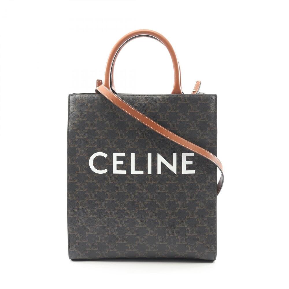 Celine Vertical Cabas Triomphe Tote Bag Canvas Leather Black Brown